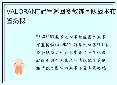 VALORANT冠军巡回赛教练团队战术布置揭秘