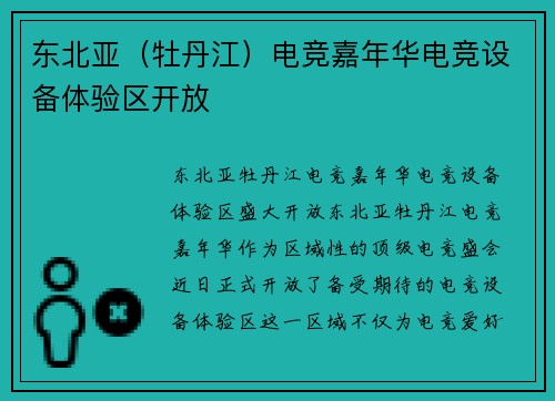 东北亚（牡丹江）电竞嘉年华电竞设备体验区开放