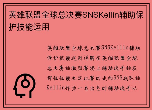 英雄联盟全球总决赛SNSKellin辅助保护技能运用