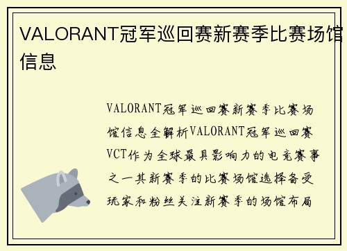 VALORANT冠军巡回赛新赛季比赛场馆信息