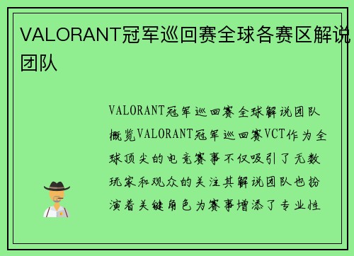 VALORANT冠军巡回赛全球各赛区解说团队