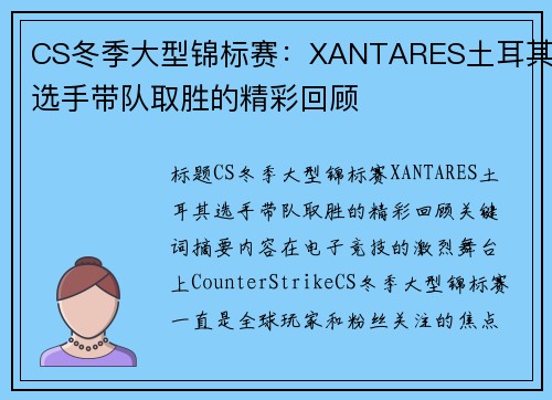 CS冬季大型锦标赛：XANTARES土耳其选手带队取胜的精彩回顾